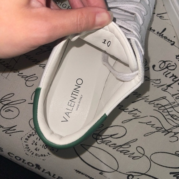 VALENTINO BY MARIO VALENTINO Petra Sneaker White Leather Green Accent Sz 10 40 - Picture 7 of 11